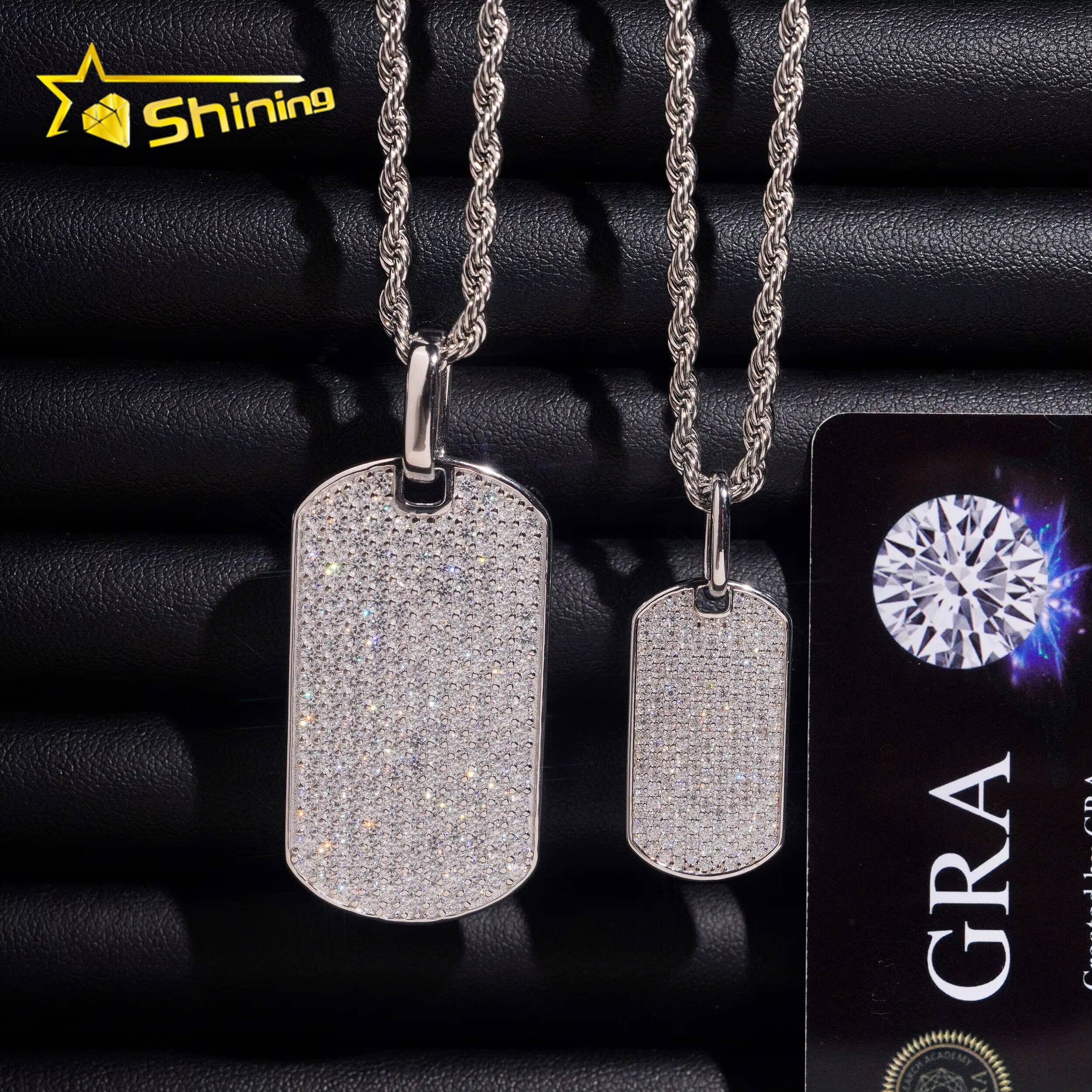 Factory Wholesale Price Hip Hop Jewelry 925 Sterling Silver D Color VVS Moissanite Iced Out Pendant Necklace Dog Tag