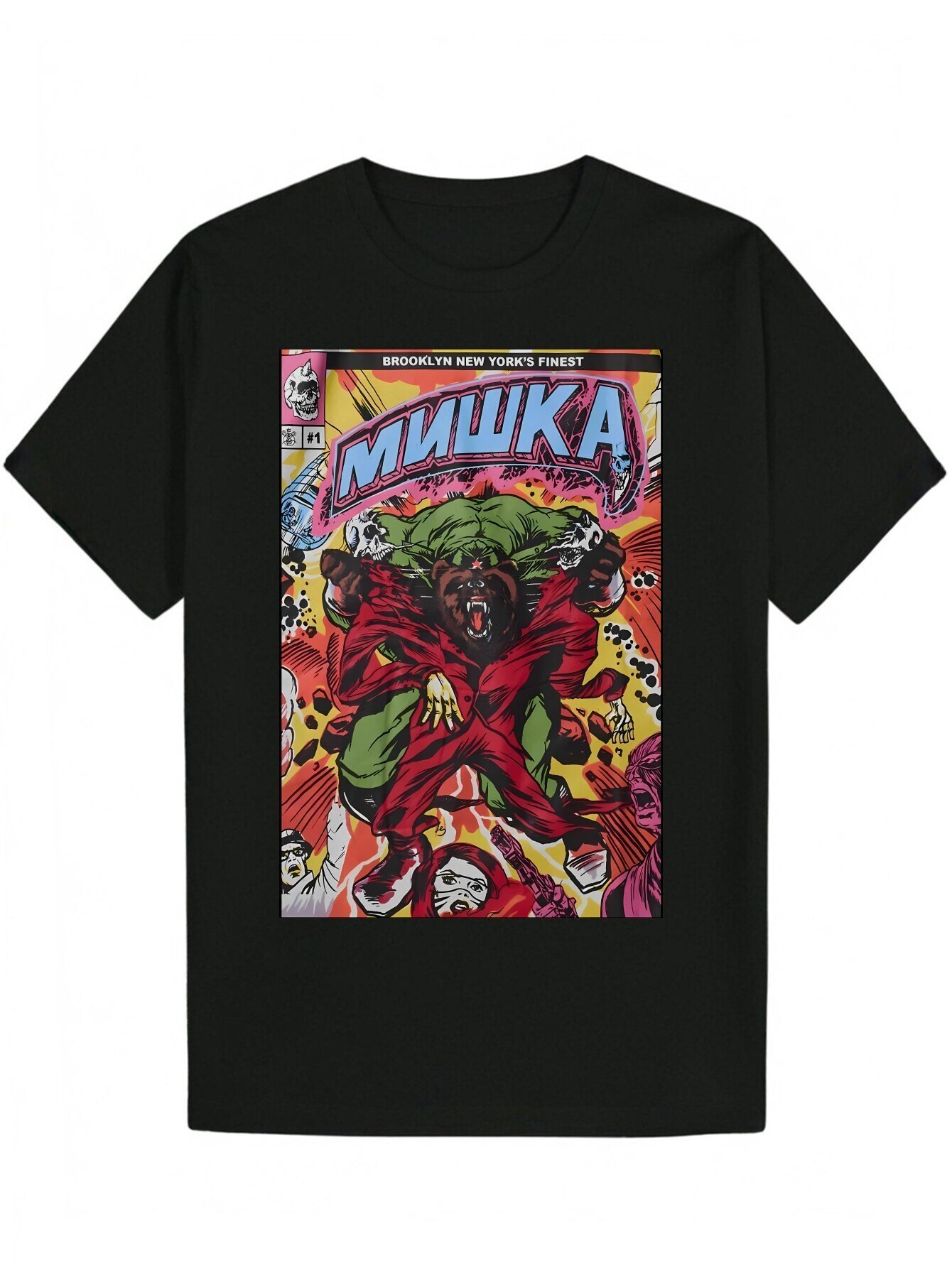 Men's Summer Pattern Printed T-Shirt - Bold Inspiration Artwork, Lightweight Fiber, Regular Crew Neck, Machine Washable Casual Wear, Comic Book C