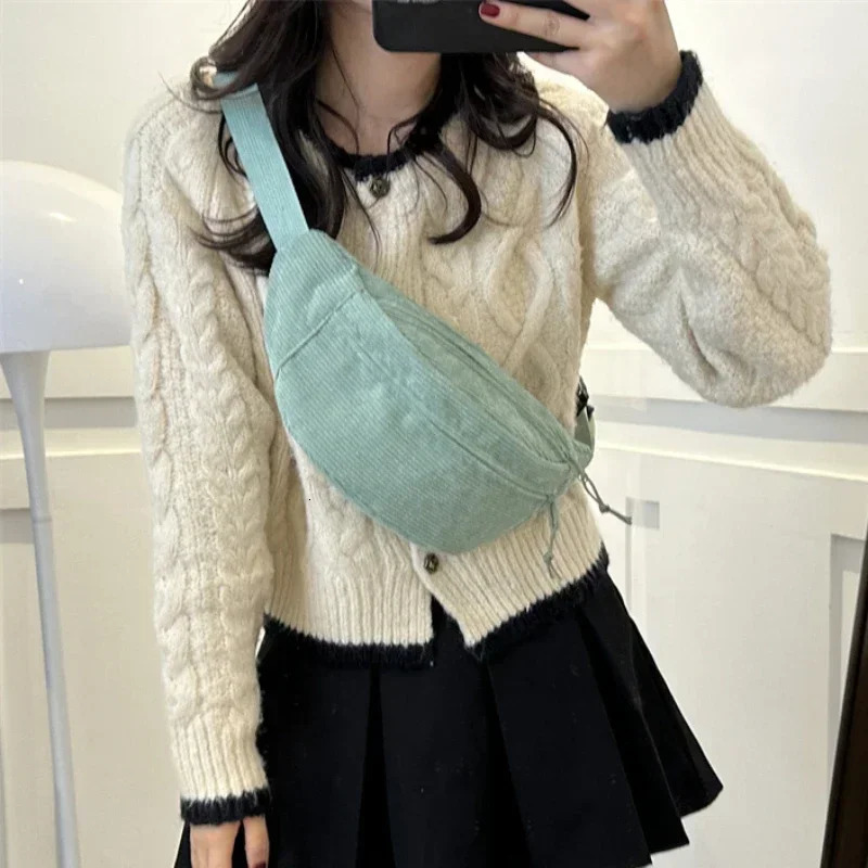 Corduroy Women Waist Bag Canvas Student Shoulder Crossbody Chest Bag Fanny Pack Fashion Phone Banana Female Bum Belt Bags 250731