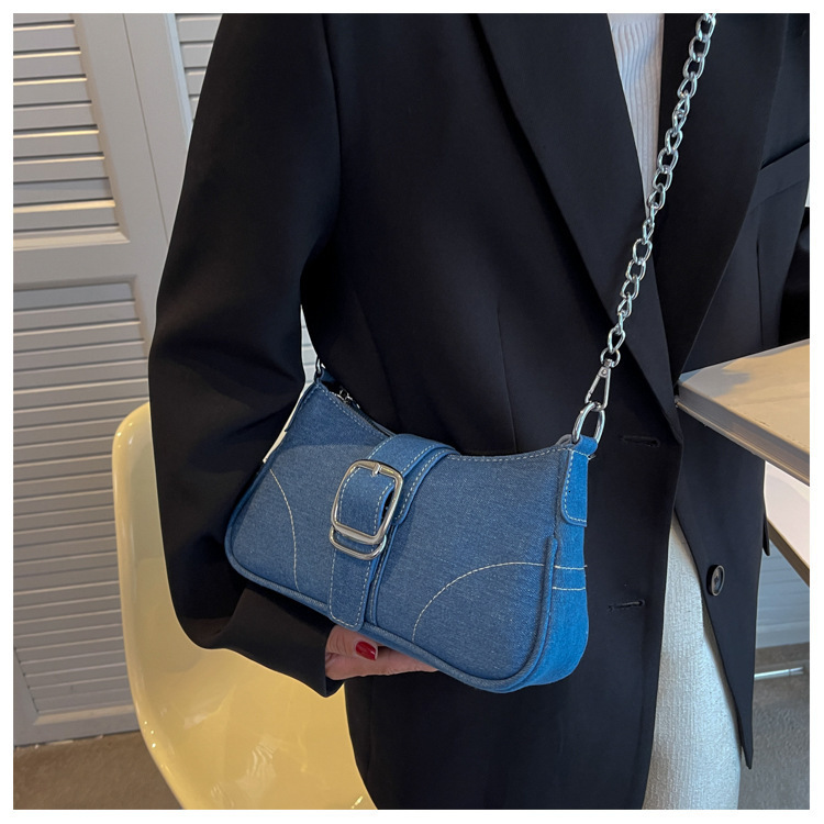 2025 New Women s Denim Canvas Bag Popular Chain Underarm Bag Fashionable Shoulder Bag Niche Design Belt Women s Shoulder Bag Summer New trend Designer