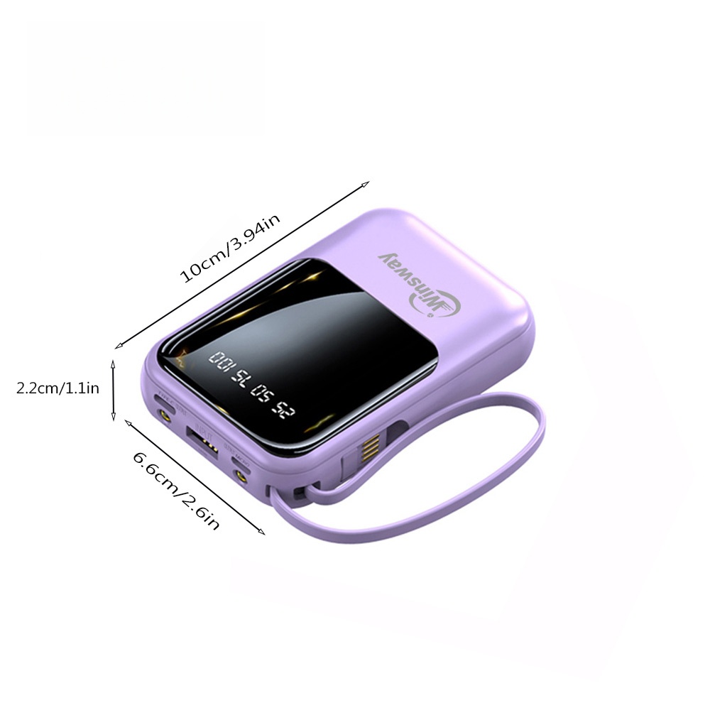 Winsway 10000mAh portable lanyard charger - fast charging portable power bank with LED display lighting, built-in cable, 4-in-1 USB C/Type-C input/out