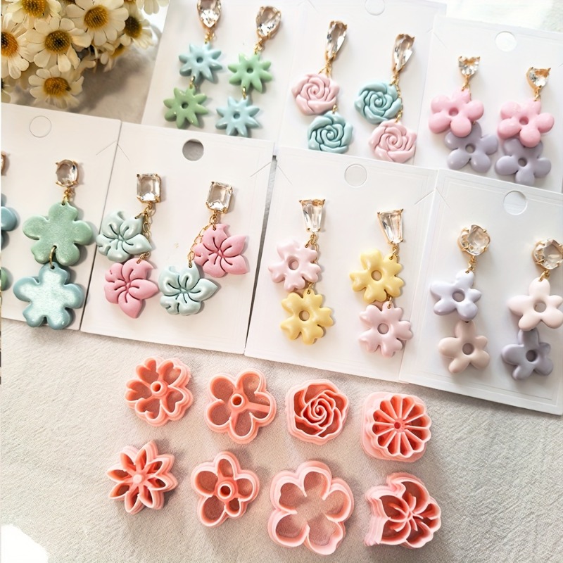 Floral Polymer Clay Cutters Set, Boho Floral Clay Cutters Kit, Petal Shaped Plastic Mini Clay Punch Tools for DIY Jewelry,Wreath Crafting - Polymer Cl