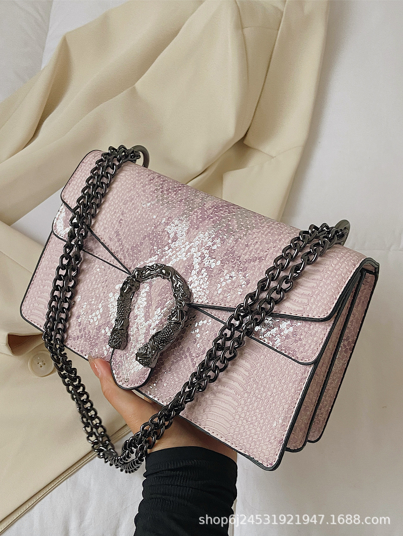 free shipping designer Snake-skin pattern chain crossbody single-shoulder double-compartment flip cover women's single-shoulder bag with exquisit