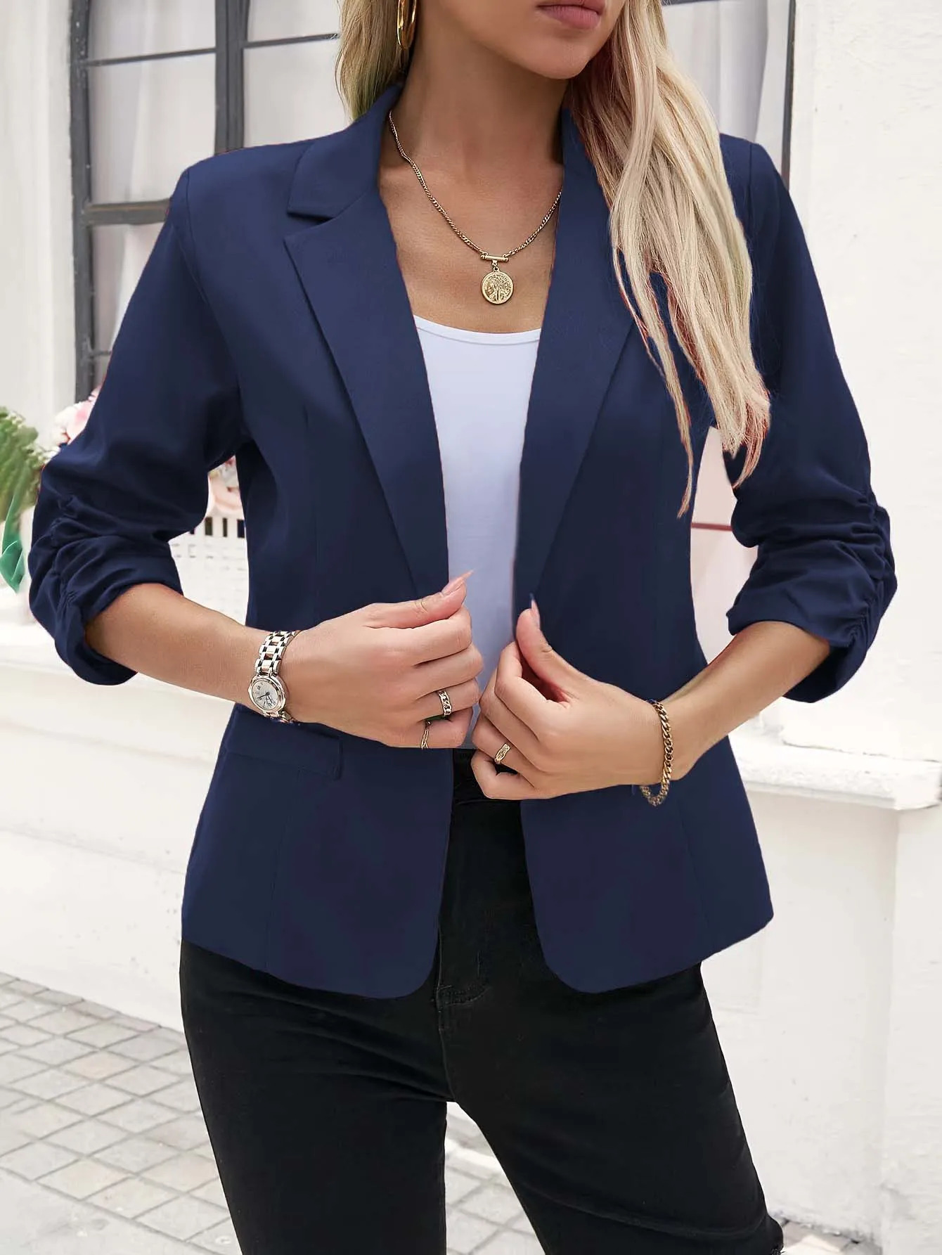 Womens 34 Sleeve Blazer Jacket Business Office Suit Slim Fit Spring Fall Workwear Professional Casual Formal Tops 250731