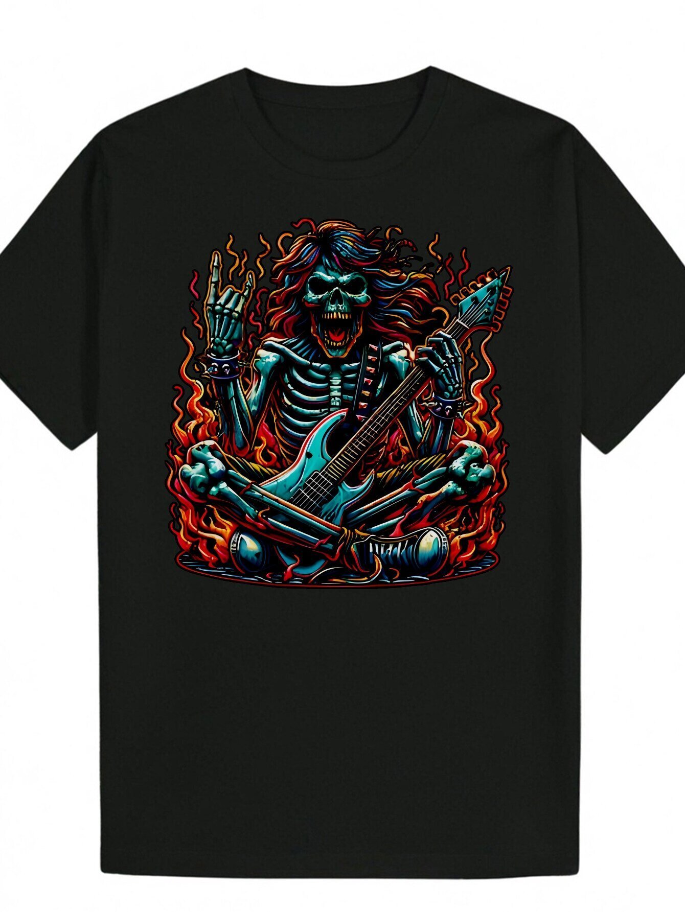 Men's Black Graphic - Skull Design, Crew Neck, Short Sleeve, Polyester T-Shirt, Bold Fashion Statement, Summer Casual T-Shirt Rock and Roll Shirt