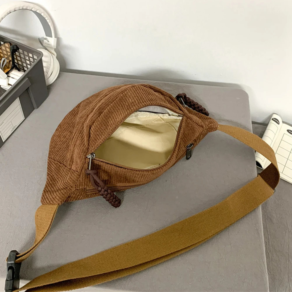 Women Stylish Hobo Bag Large Capacity Corduroy Chest Bag Solid Color Shoulder Bag Adjustable Strap Multifunction Commuting Bag 250731