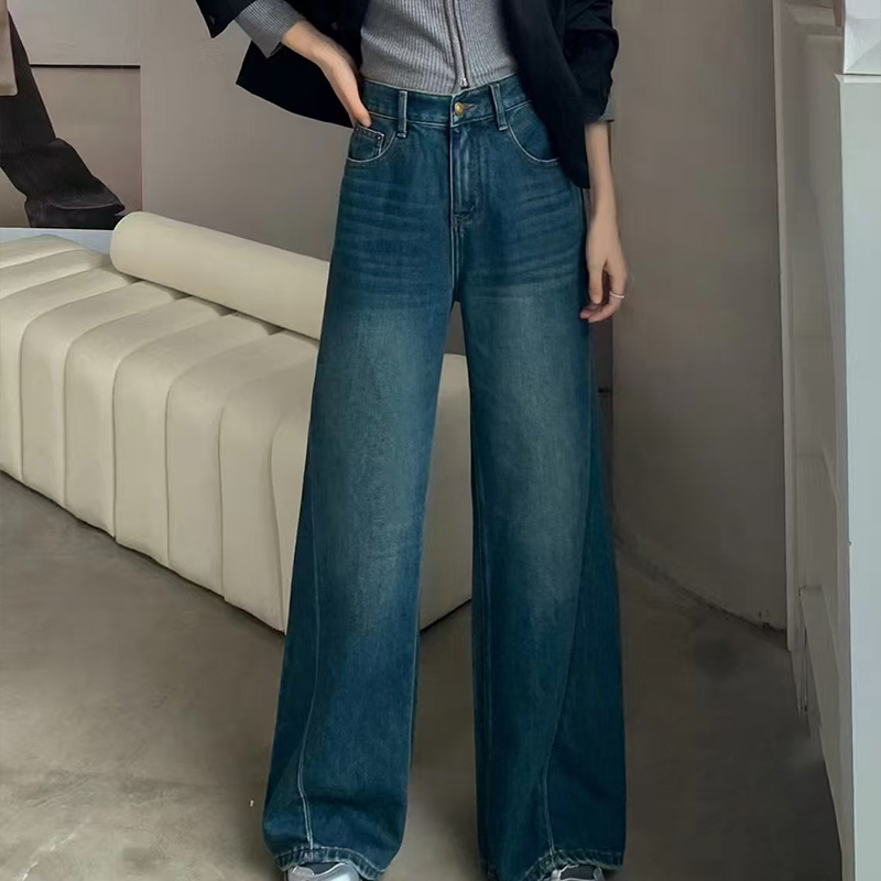 Non-elastic jeans, high-waisted, loose, slimming, sagging straight-leg floor-length pants, flared pants