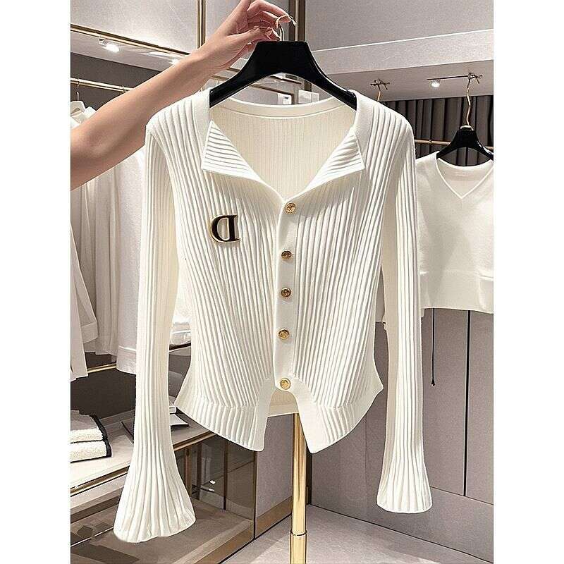 Women's Clothing Popular White Trumpet Sleeve Knitted Cardigan For Women In Early Autumn New Slim Fit Bottoming Top