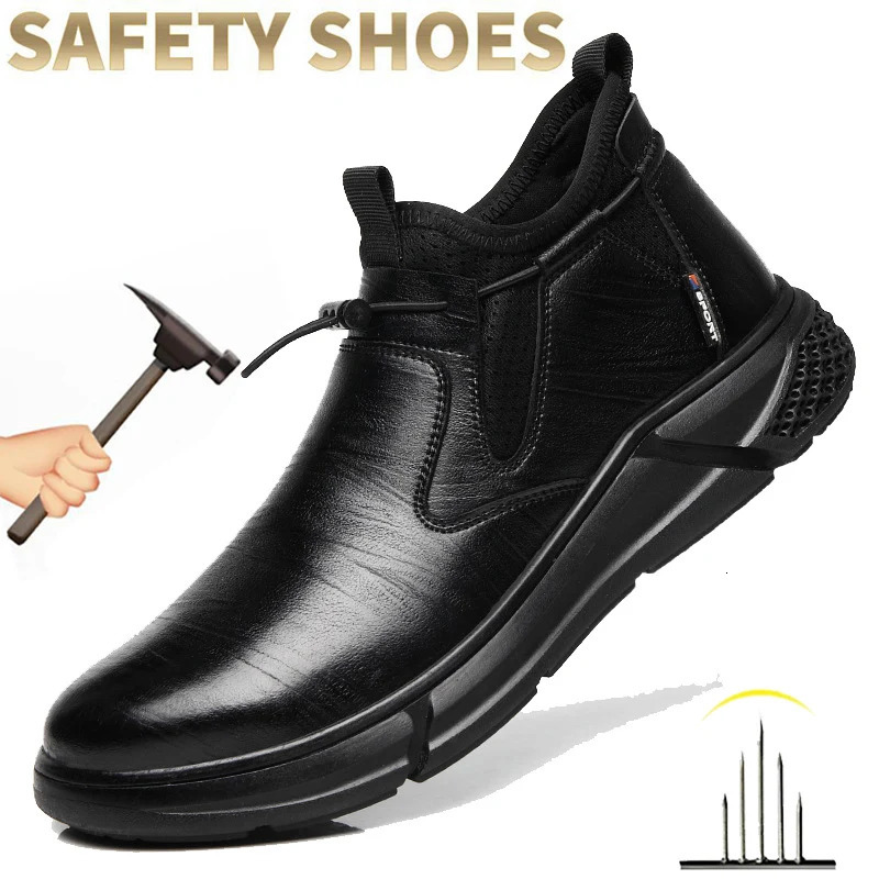 Work Shoes Black Leather Shoes For Men Indestructible Steel Toe Safety Sneakers Anti Smashing Anti Piercing Male Footwear 250731