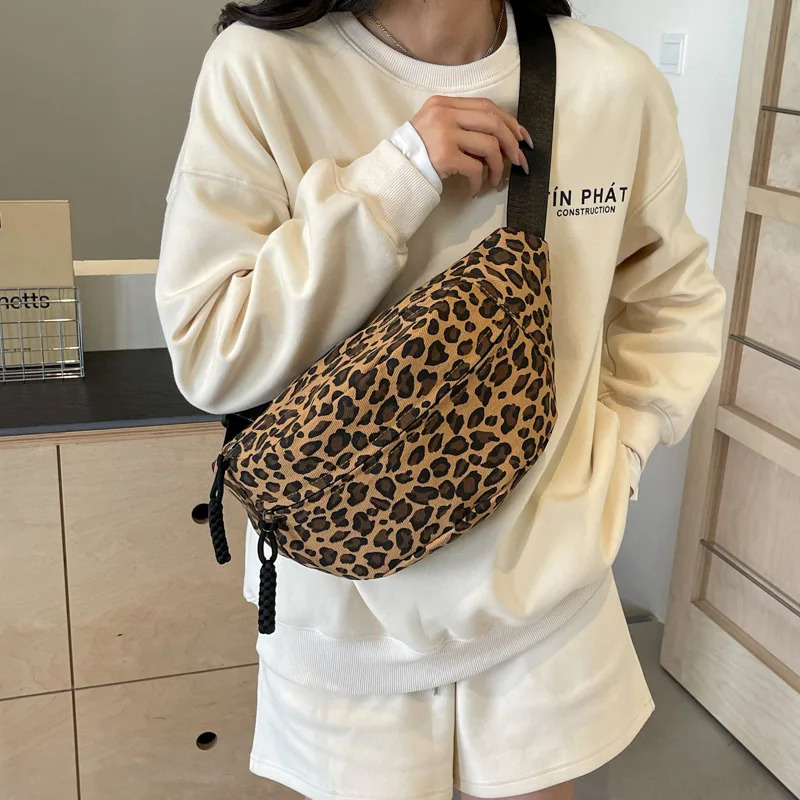 Fashion Leopard Print Waist Bag Street Trend Fanny Pack Woman Chest Pack Canvas Belt Bag Female Shoulder Crossbody Bags 250731