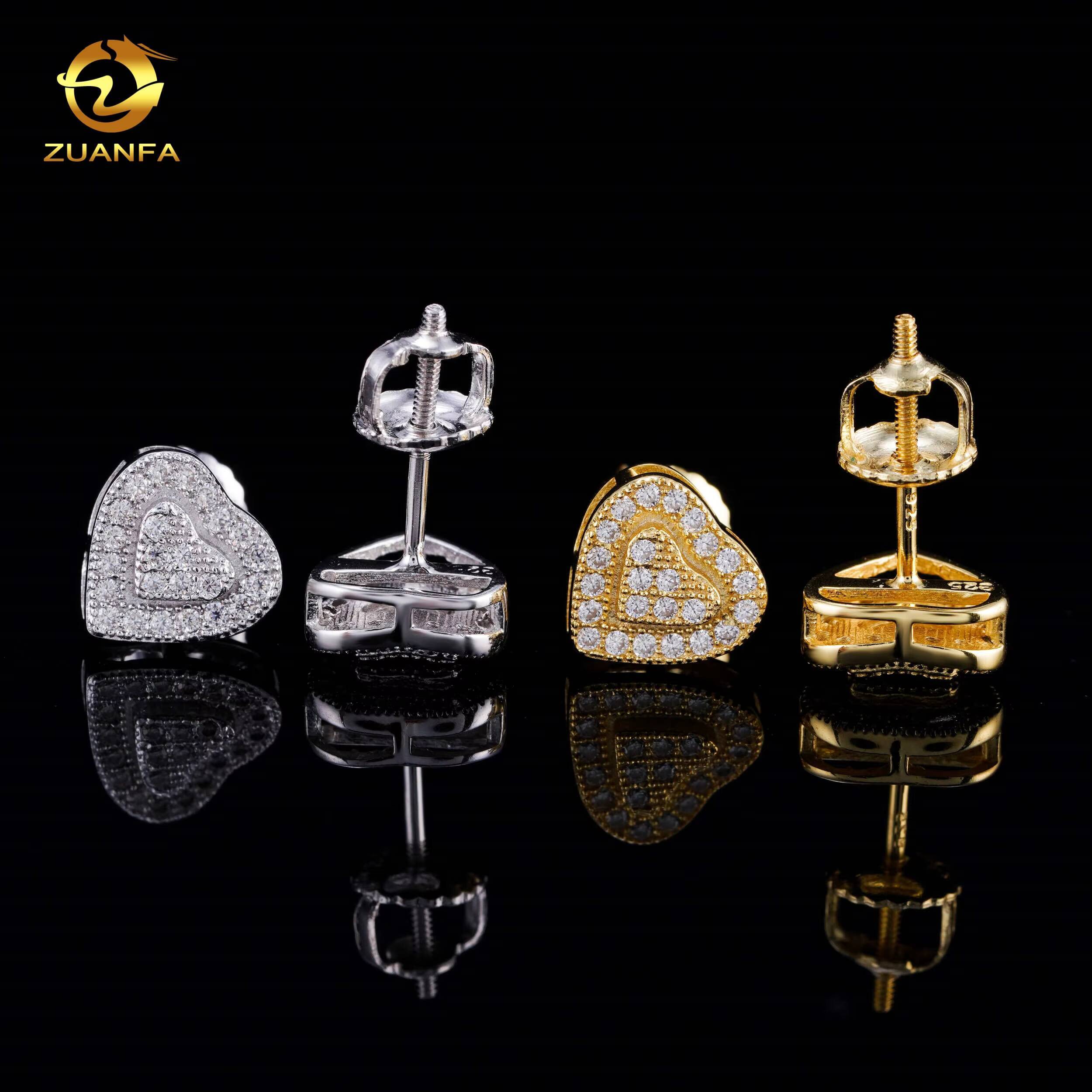 IGI Certified Fashion Heart Design Earring Cluster Lab Grown 925 Sterling Silver Iced Out Lab Diamond Screw Back Earrings