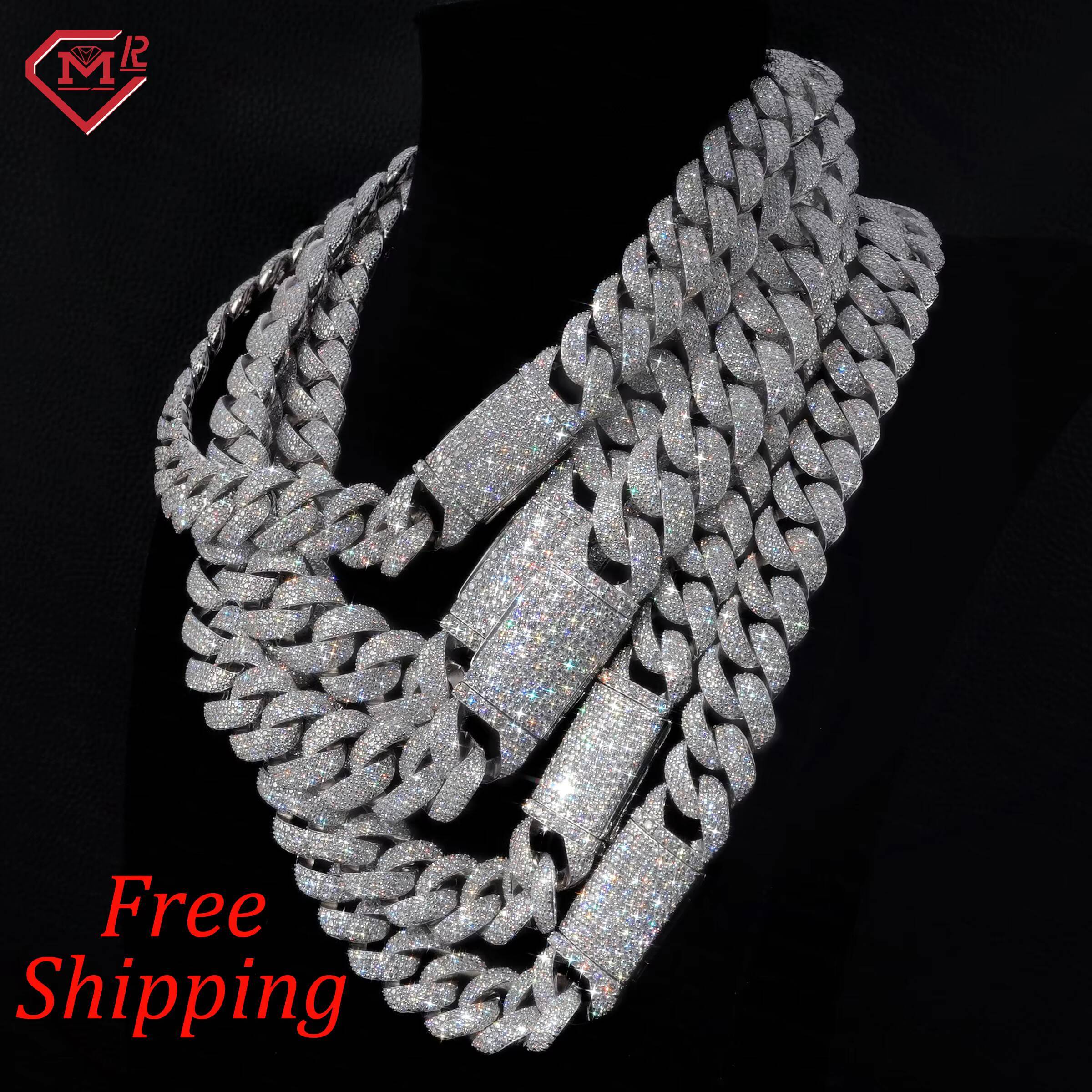 Stock 18MM 20MM 22MM Moissanite Cuban Necklaces Hiphop Jewelry 925 Silver Cuban Link Chain