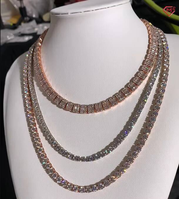 Hot Selling Tennis Chain 3mm 4mm 925 Silver Rose Gold Plated Iced Out Baguette Vvs Diamond Moissanite Tennis Chain