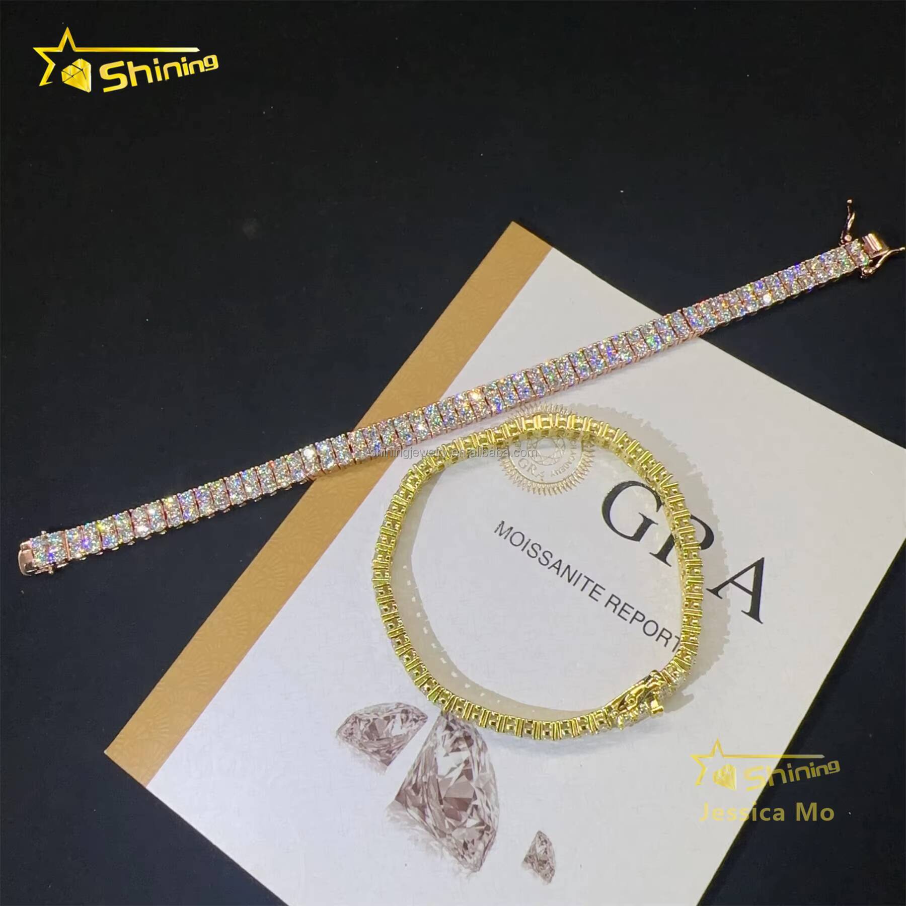 Bulk Stock New Arrivals S925 Solid Silver Two Rows 3mm Hip Hop Jewelry VVS1 Moissanite Iced Out GRA Certificate Tennis Bracelet