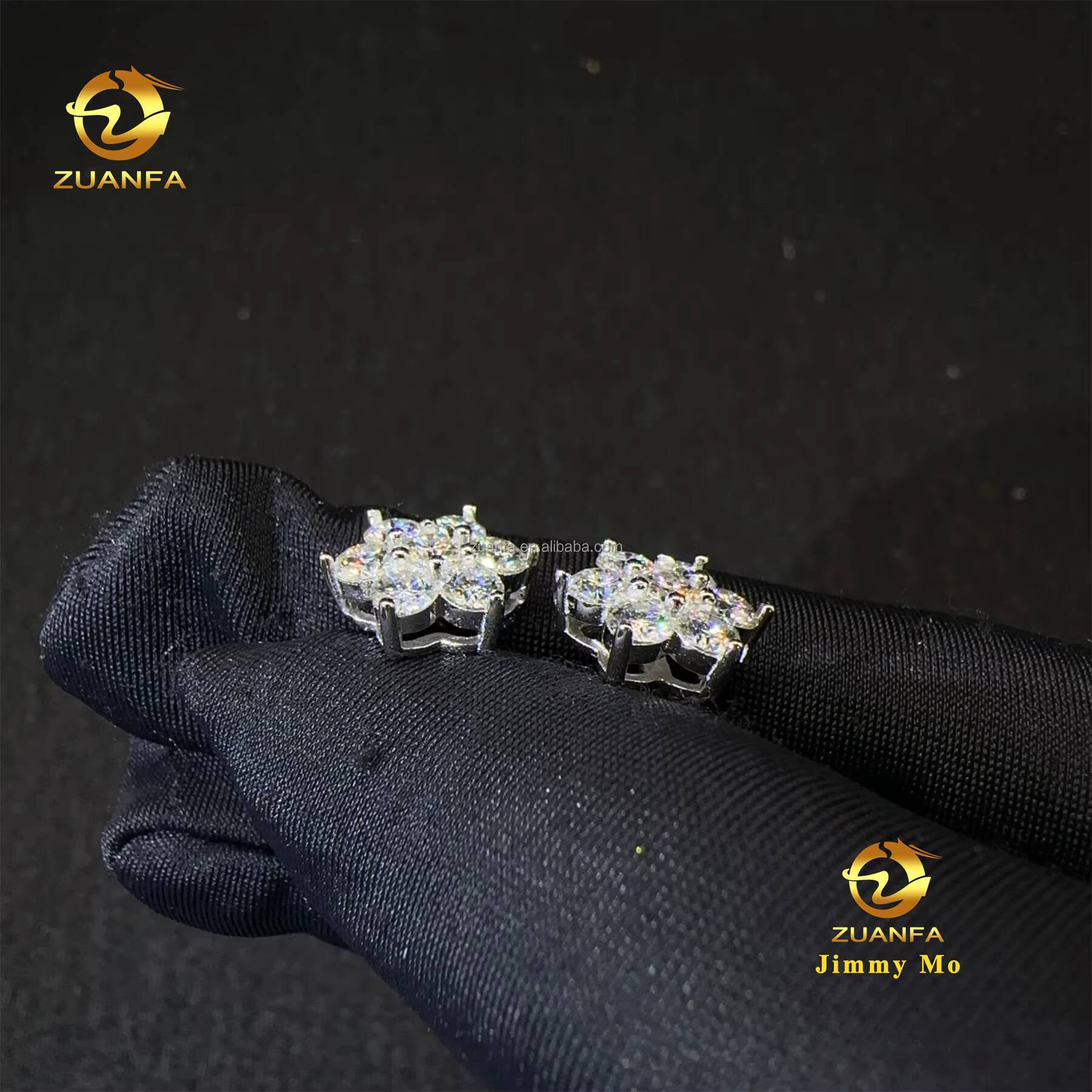Fire Jewelry Drop Shipping Iced Out Hip Hop 925 Sterling Silver VVS1 Moissanite Diamond Stud Earrings Cluster Flower Earrings