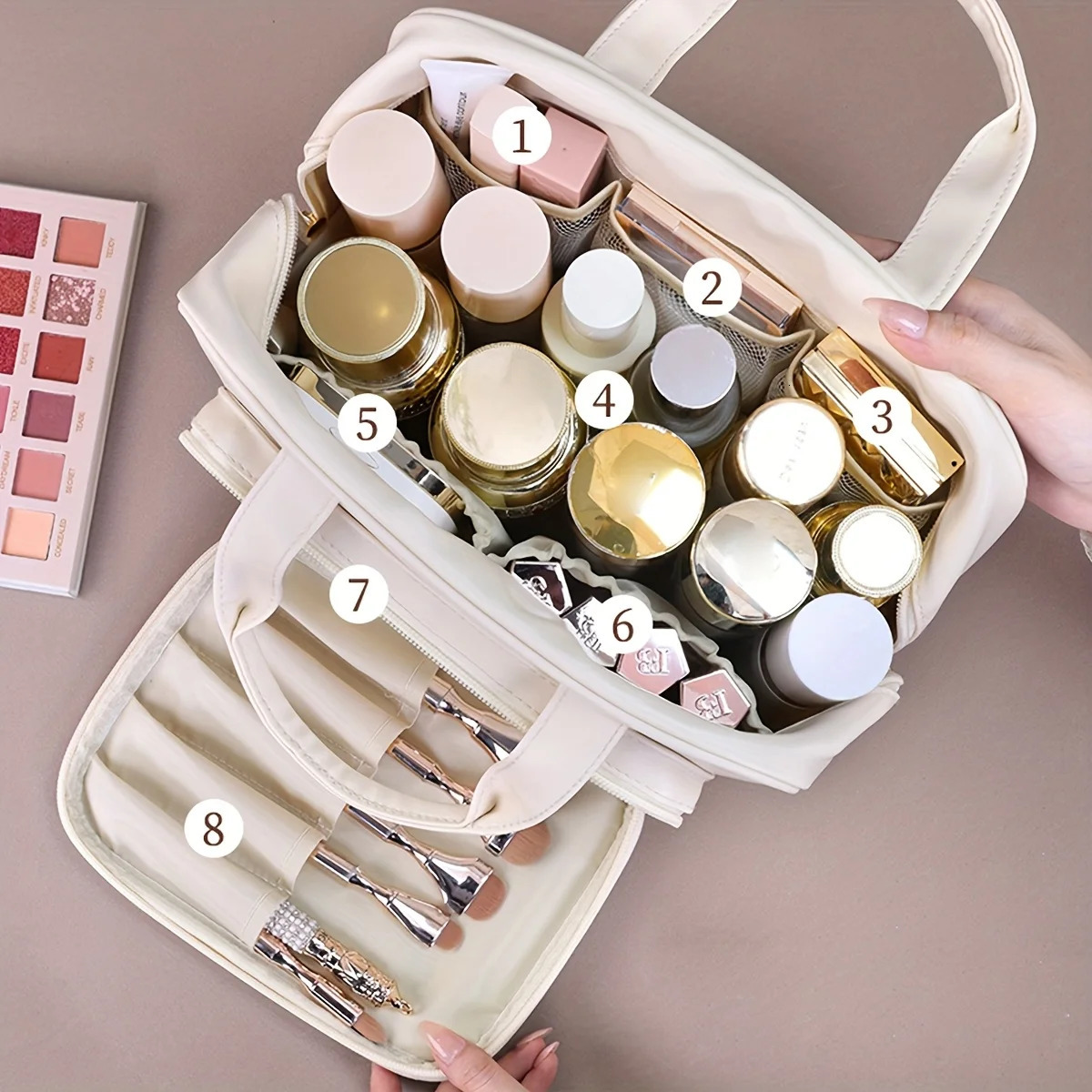 Double-Layer PU Makeup Bag Beauty Makeup Storage Bag With Zipper Close Makeup Brush Bag Business Travel Toiletries Sorting Bag 250731