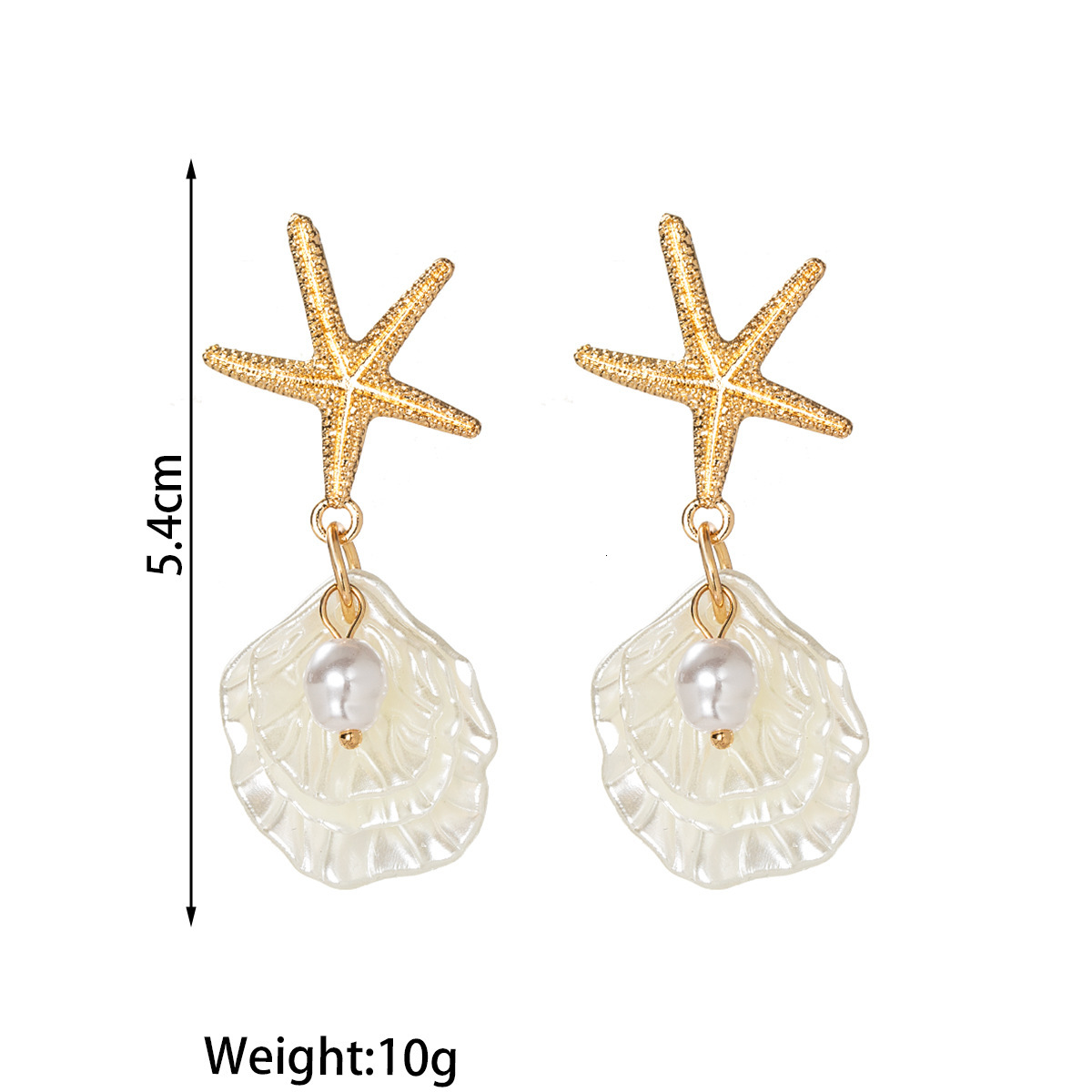 Summer New Fashion Beach Vacation Style Alloy Starfish Imitation Pearl Shell Women's Earrings