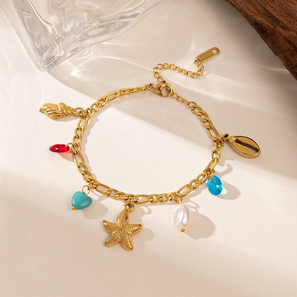 Ins Beach Titanium Steel bracelet for Women Summer Fashion Starfish Conch Vacation Casual Ocean Element Collarbone Chain