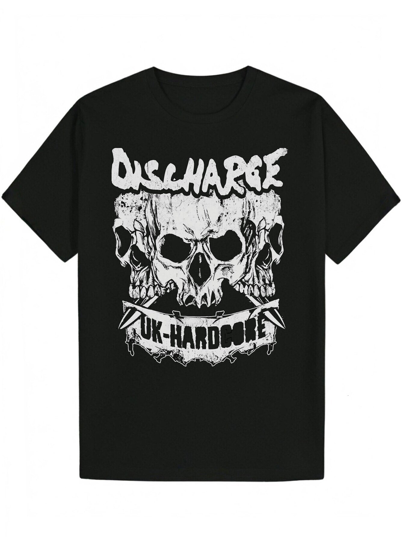 Men s Black Graphic DISCHARGE and Wings Design Casual Crew Neck Summer Short Sleeve Polyester Blend Machine Washable Skull T Shirt
