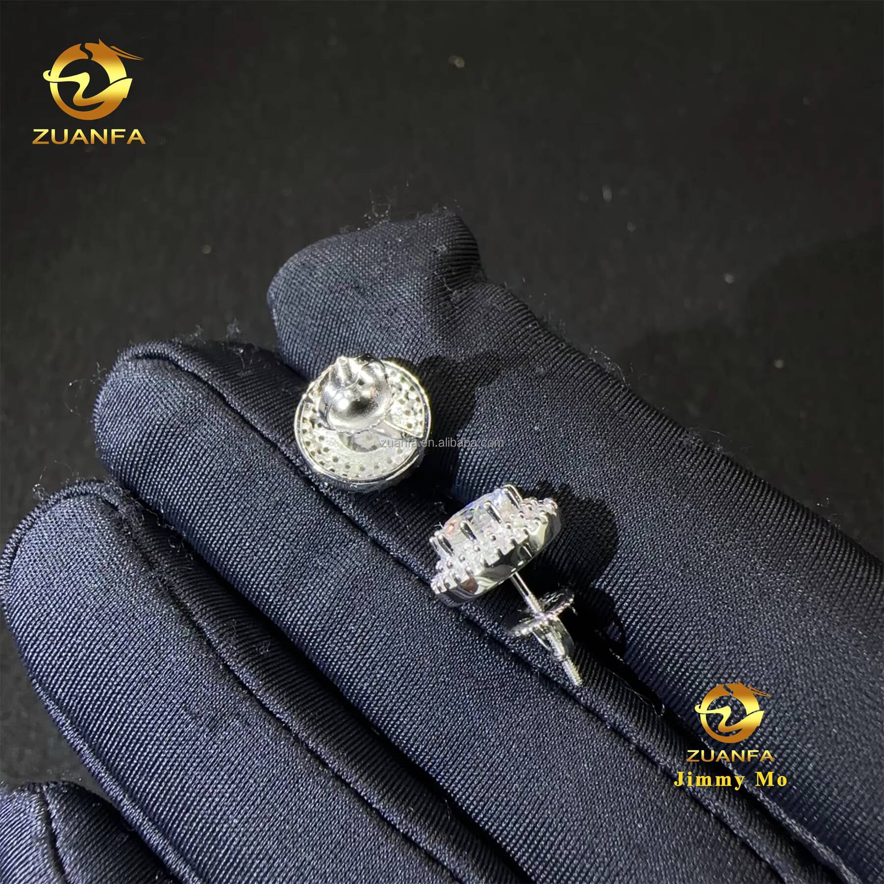 Fashion Popular Rapper Fire Jewelry Men Iced Out Hip Hop Sterling Silver 925 Screw Back Moissanite Diamond Stud Earrings Men