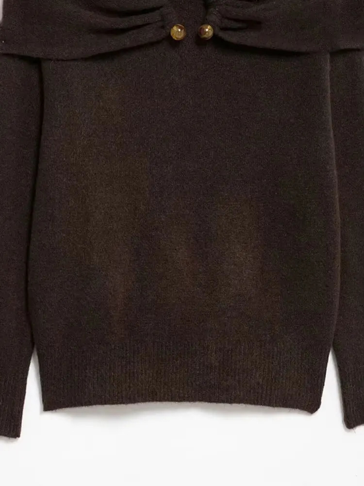 TRZA Womens OfftheShoulder Knit Sweater Straight Neck Long Sleeve Pullover Fashion Washer Appliques Chic Tops 250731