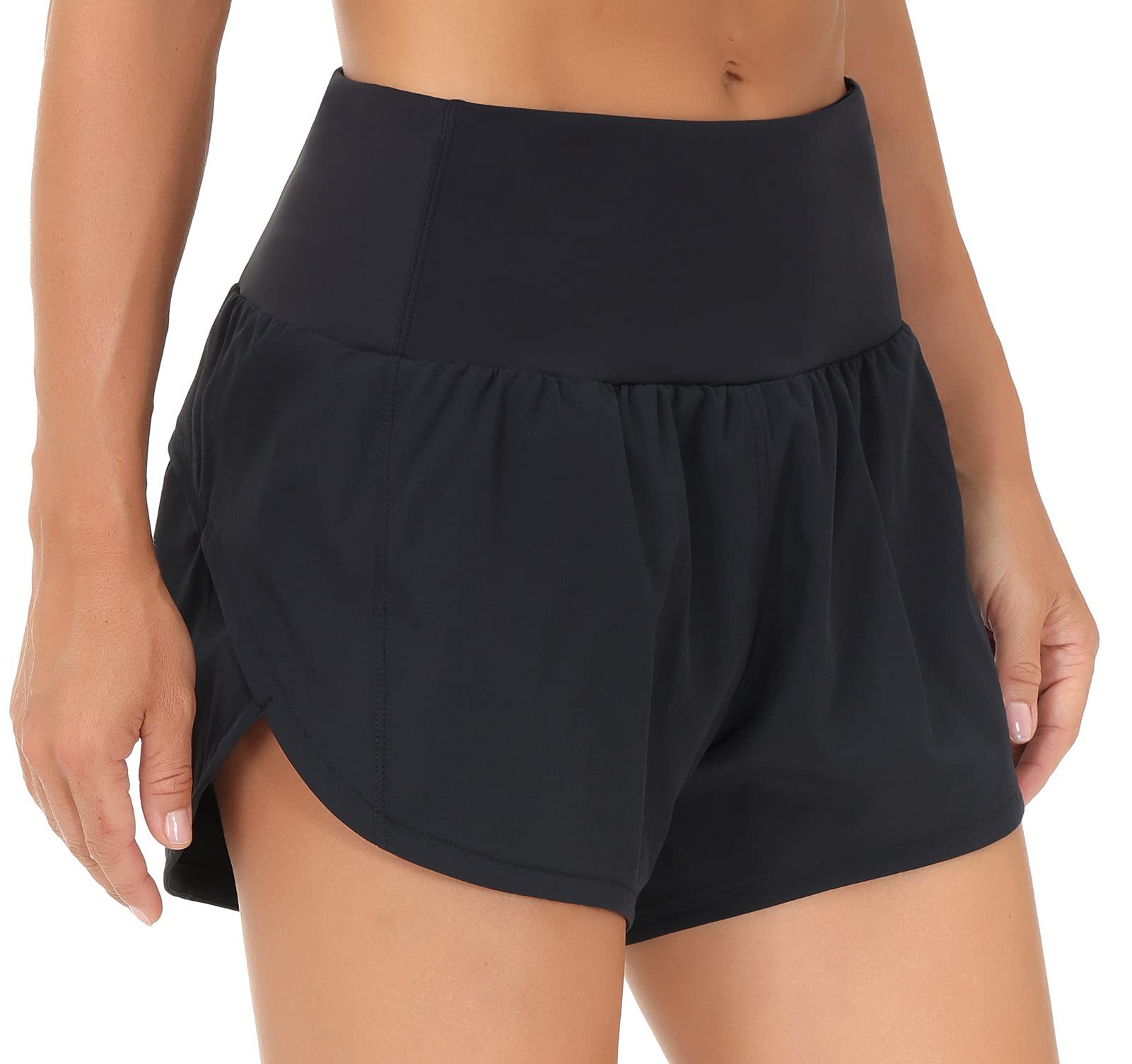 Pink high-waisted loose fitness shorts