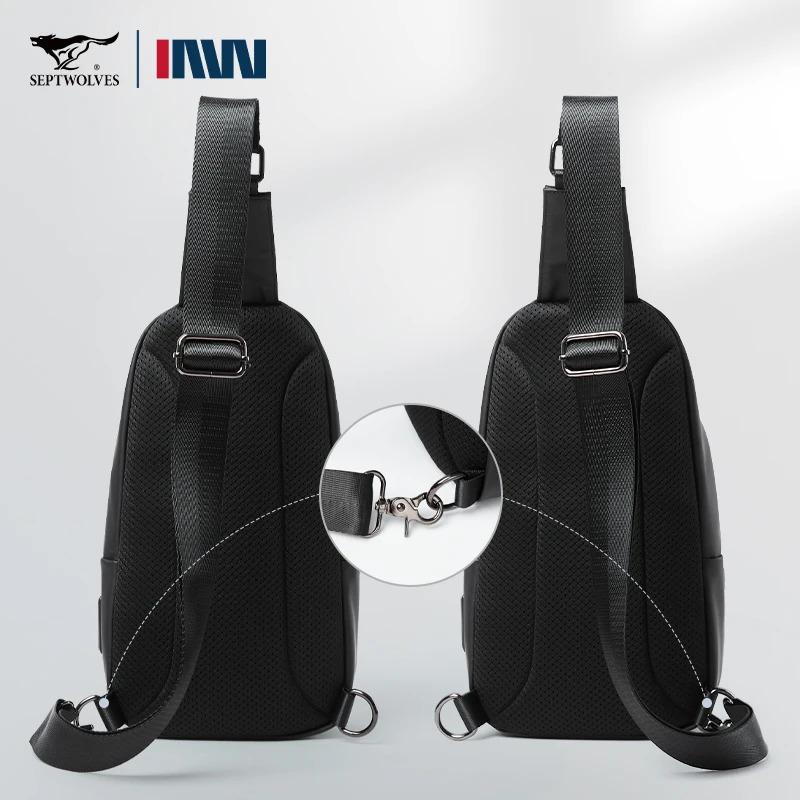 Septwolves Fashion Thin Men Leather Travel Sling Bag Leisure Sport One Shoulder Backpack Business PVC Crossbody Shoulder Bag 250731