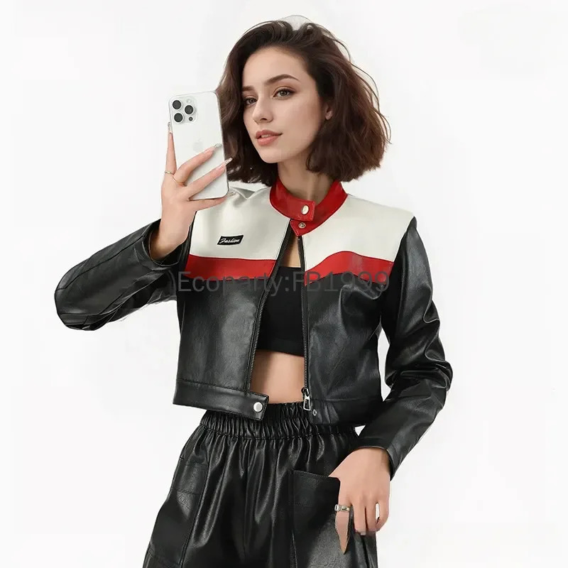 Women Fashion Motorcycle Pu Leather Jacket Spring Autumn Vintage Punk Zipper Short Coats Female Casual Biker Coat Outwear 250731