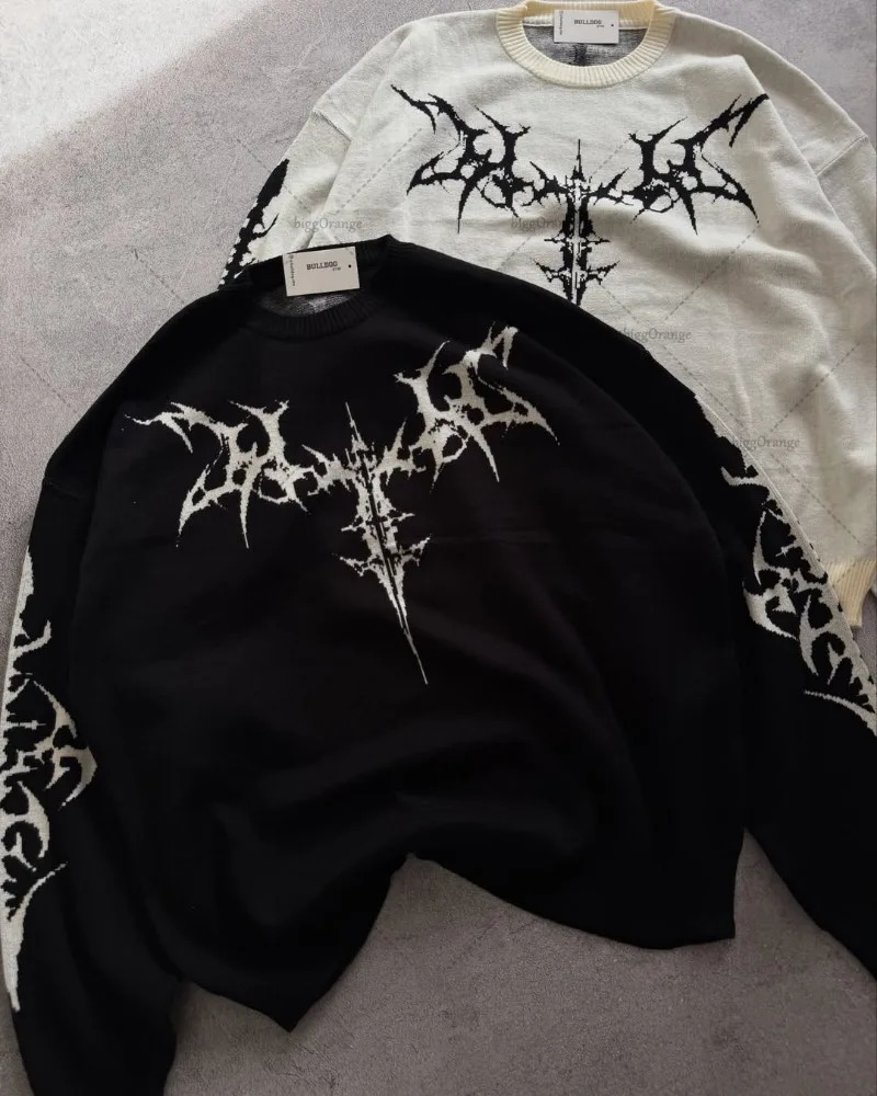 Y2K Retro Harajuku Personality Line Casual Loose Round Neck Sweatshirt Men Street Hiphop Punk Fashion Oversized Top Women 250729