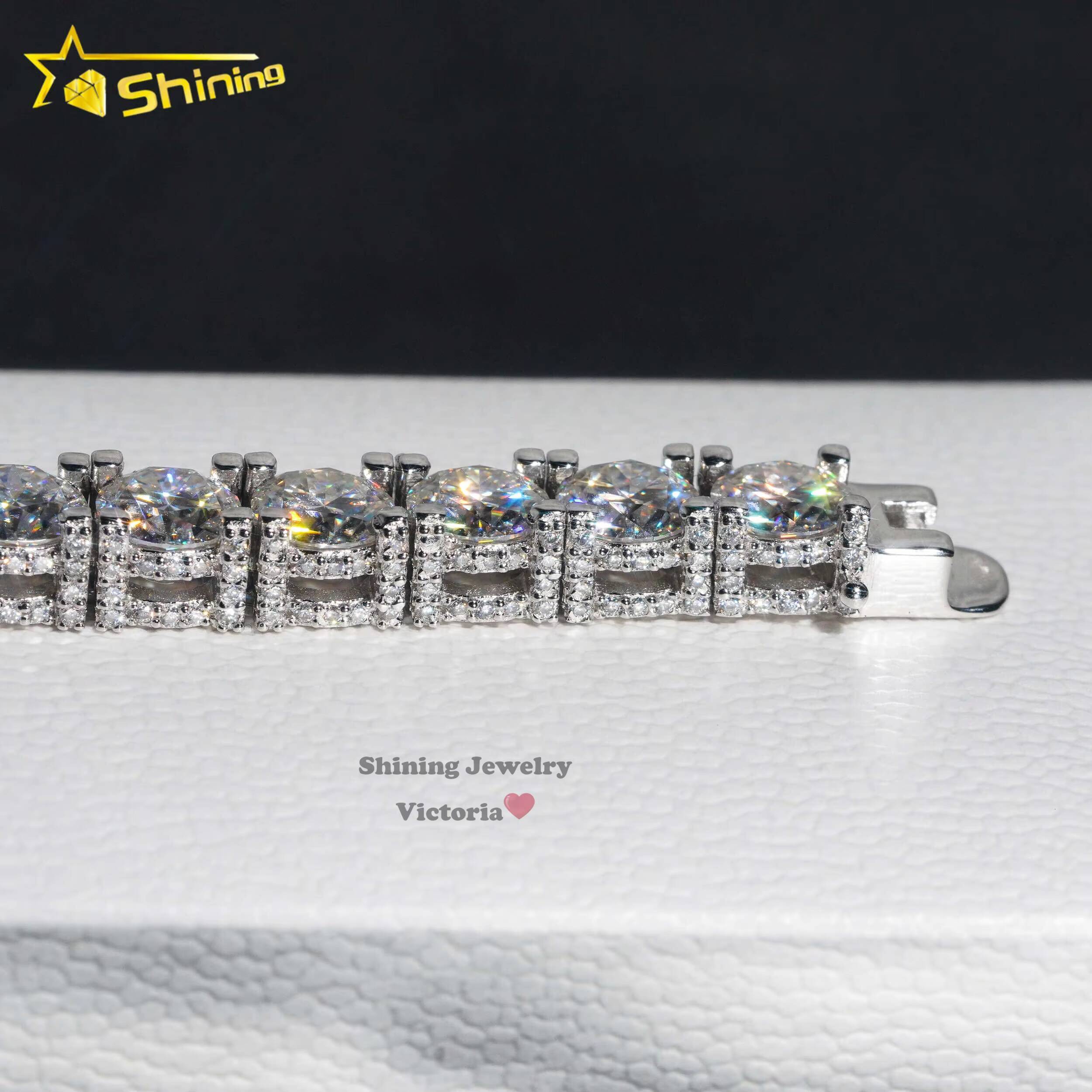 Fashion Jewelry Hip Hop Bracelet VVS Moissanite 925 Silver Custom 5mm 6.5mm Side Iced Moissanite Tennis Bracelet for Valentine
