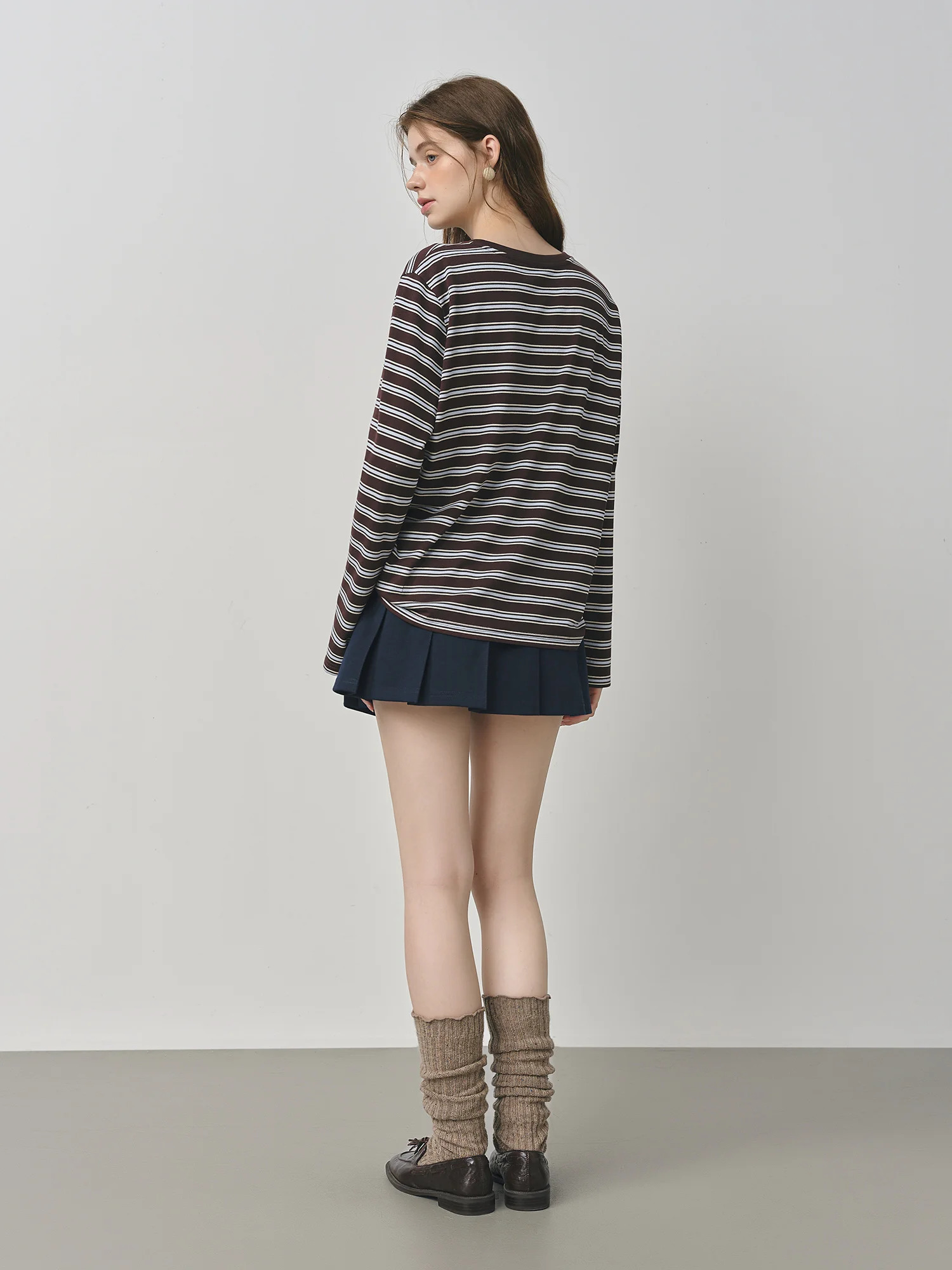 FSLE Women Retro Color Block Striped TShirt Classic Round Neck Long Sleeve Basic Vintage Oversized Chic Streetwear Top 250731