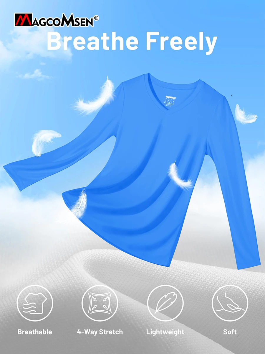 MAGCOMSEN Womens Sun Protection Hiking TShirt UPF50 UVproof Long Sleeve Shirts Vneck Summer Quick Drying Gym Workout Tees 250731