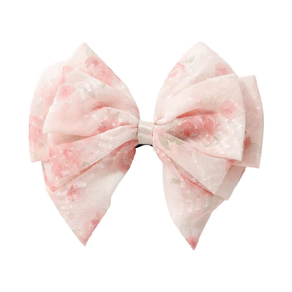Elegant Romantic Chiffon Small Floral Bow Ribbon Hair Clip French Ethereal for Women Back Half Updo Ponytail Accessory 250730