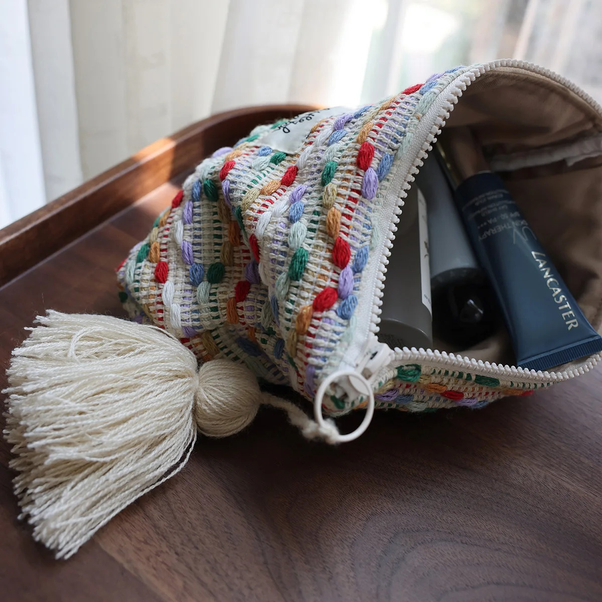 Rainbow Jelly Bean Style Makeup Bag Letter Printed Decorated Fashionable Cosmetic Storage Bag 250731