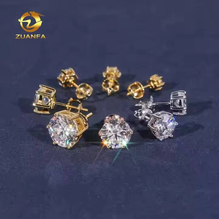 VVS D Moissanite Round Cut 4 to 10mm 6prongs Trendy Jewelry Ear Studs Unisex 925 Sterling Silver Custom Screw Back Stud Earrings