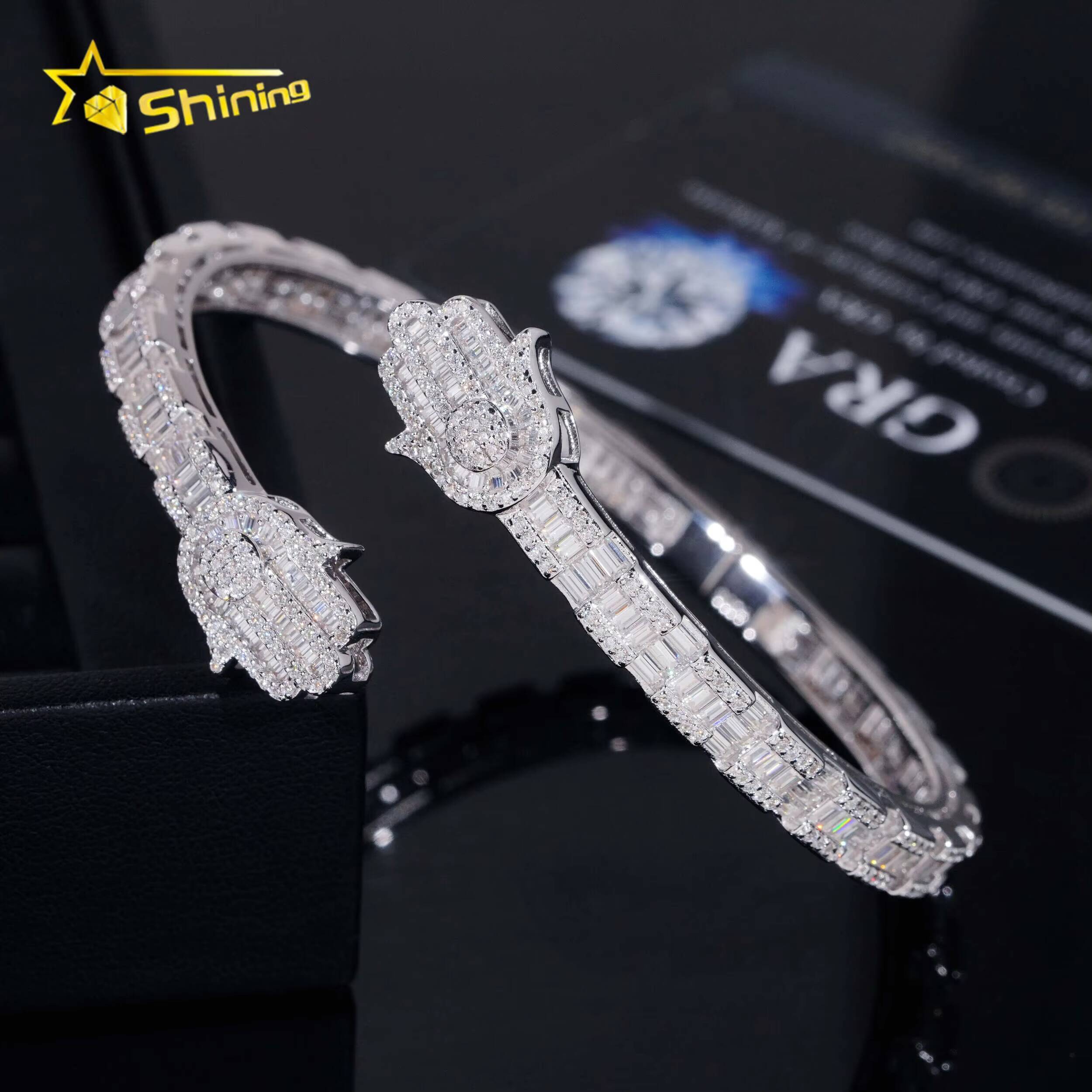 Pass Diamond Tester New Hamsa Design Fine Jewelry White Gold Plated Moissanite Diamond Cuban Link Bracelet