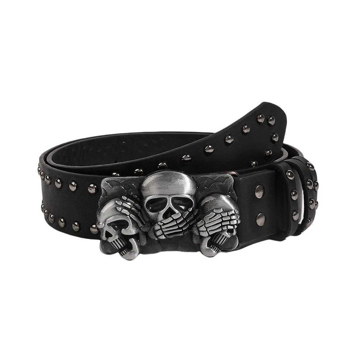 Punk Belt Unisex Fashion Personality Trend All-match Jeans Accessories Black Skull Metal Buckle PU Girdle Retro Y2K Waistband XJ250801