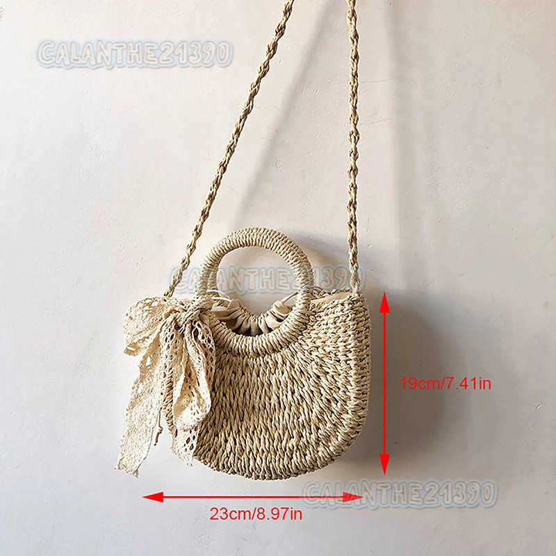 Handmade Half-round Rattan Woven Straw Bag Summer Women Messenger Crossbody Bags Girls Small Beach Handbag H250801