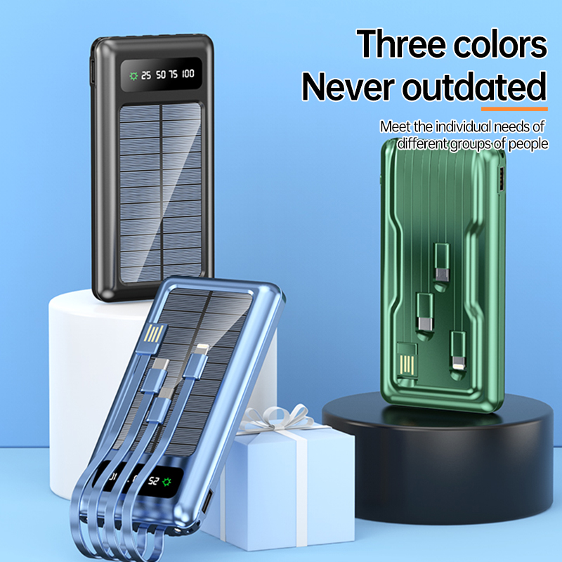 Winsway Metal Solar Portable Power Bank 10000mAh, 2.1A Fast Charging, Includes Type-C/USB Universal Output Cable, Solar/USB Self-Charging, LED Screen 