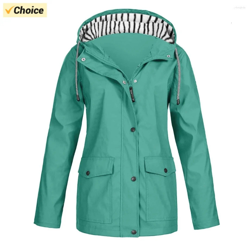 Womens Jackets Raincoat Women Waterproof Long Hooded Trench Coats Lined Windbreaker Travel Jacket Solid Stripe Rain Outdoor Plus Waterpr