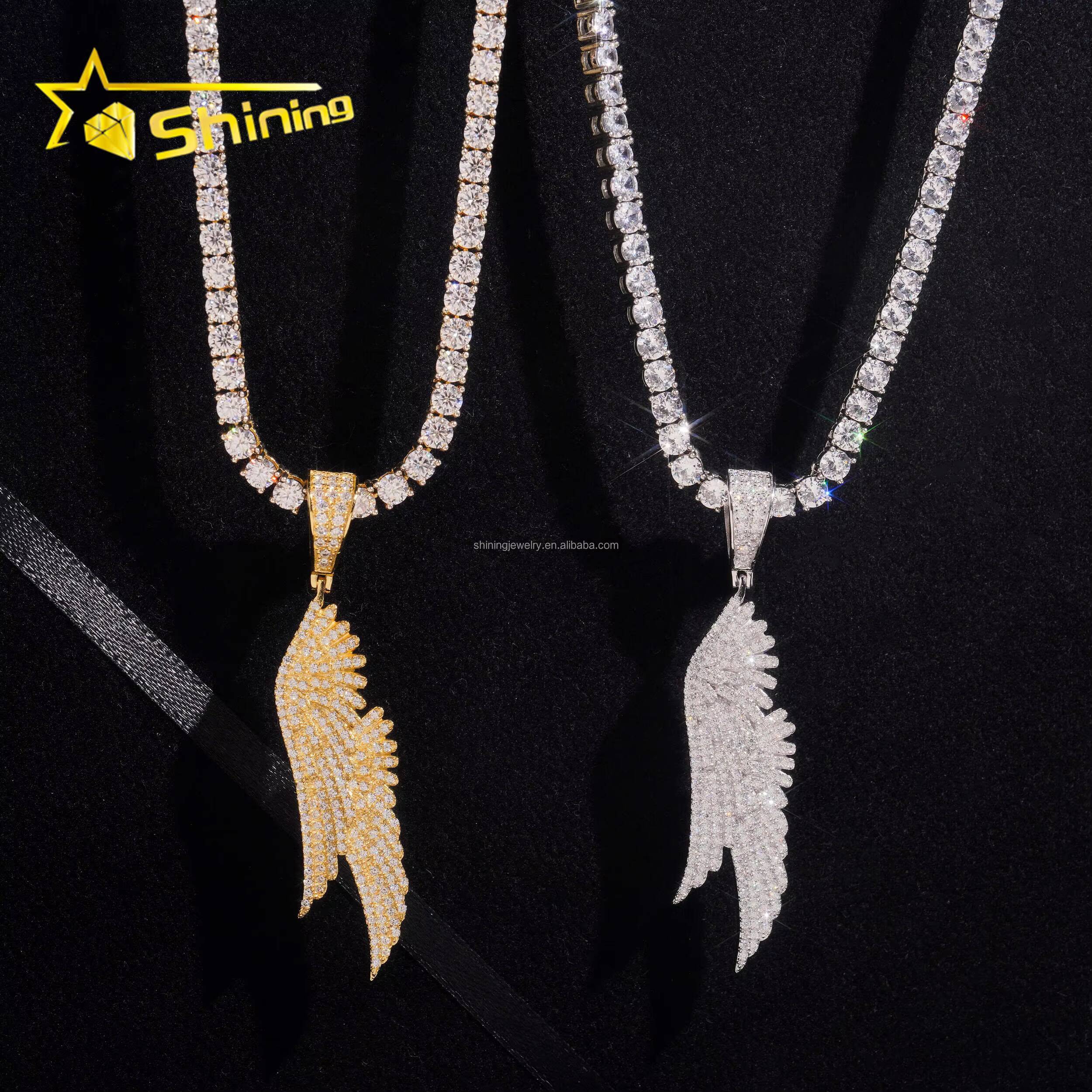 Popular Fashion Man Style Religious Jewelry Iced Out Vvs Moissanite Wings Pendants 925 Sterling Silver With GRA Certificate
