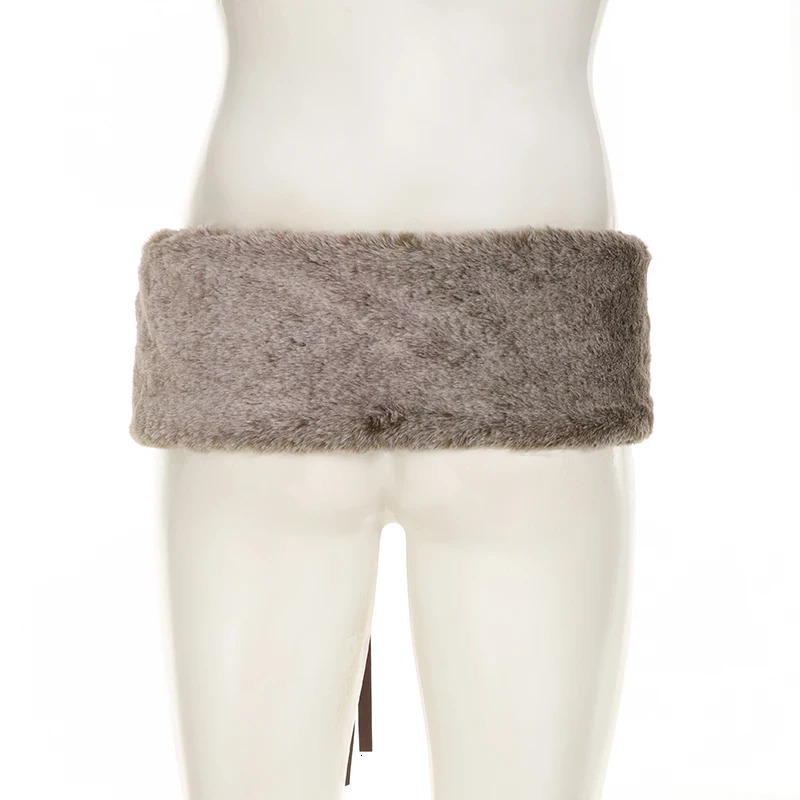 SUCHCUTE Vintage Winter Furry Belt Womens Outdoor Decorative Ladies Matching Waistband Belt 2K Fashion Streetwear Accessories 250814