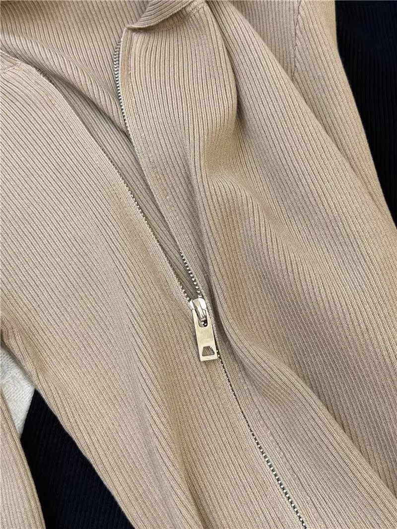 Spring Y2K Grunge Slim Knitted Sweater Cardigan Zipper Lapel Top Vintage High Strecth Jumper Clothes C243 250731