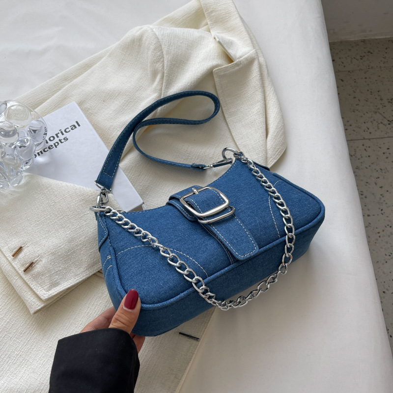 2025 New Women s Denim Canvas Bag Popular Chain Underarm Bag Fashionable Shoulder Bag Niche Design Belt Women s Shoulder Bag Summer New trend Designer