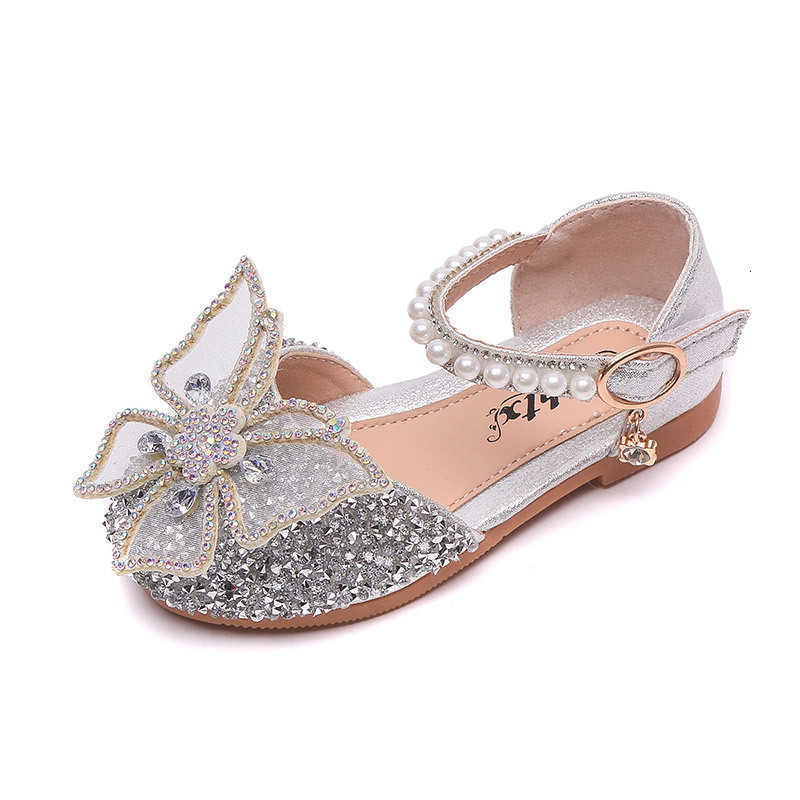 Sandals Girls' Princess Shoes Summer New Bowknot Pearl Sandals Children's Single Shoes Baby High-Value Little Leather Shoes