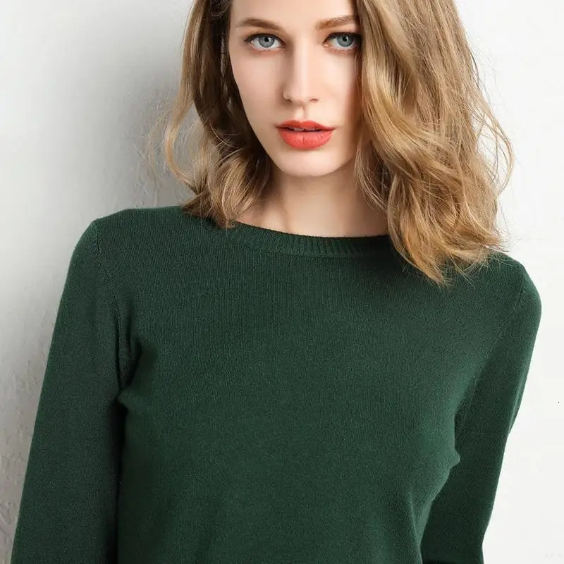 Women Merino Wool Sweater ONeck Pullover Spring Autumn Long Sleeve Knitwear Slim Solid Color Fashion Bottoming Clothing Tops 250731