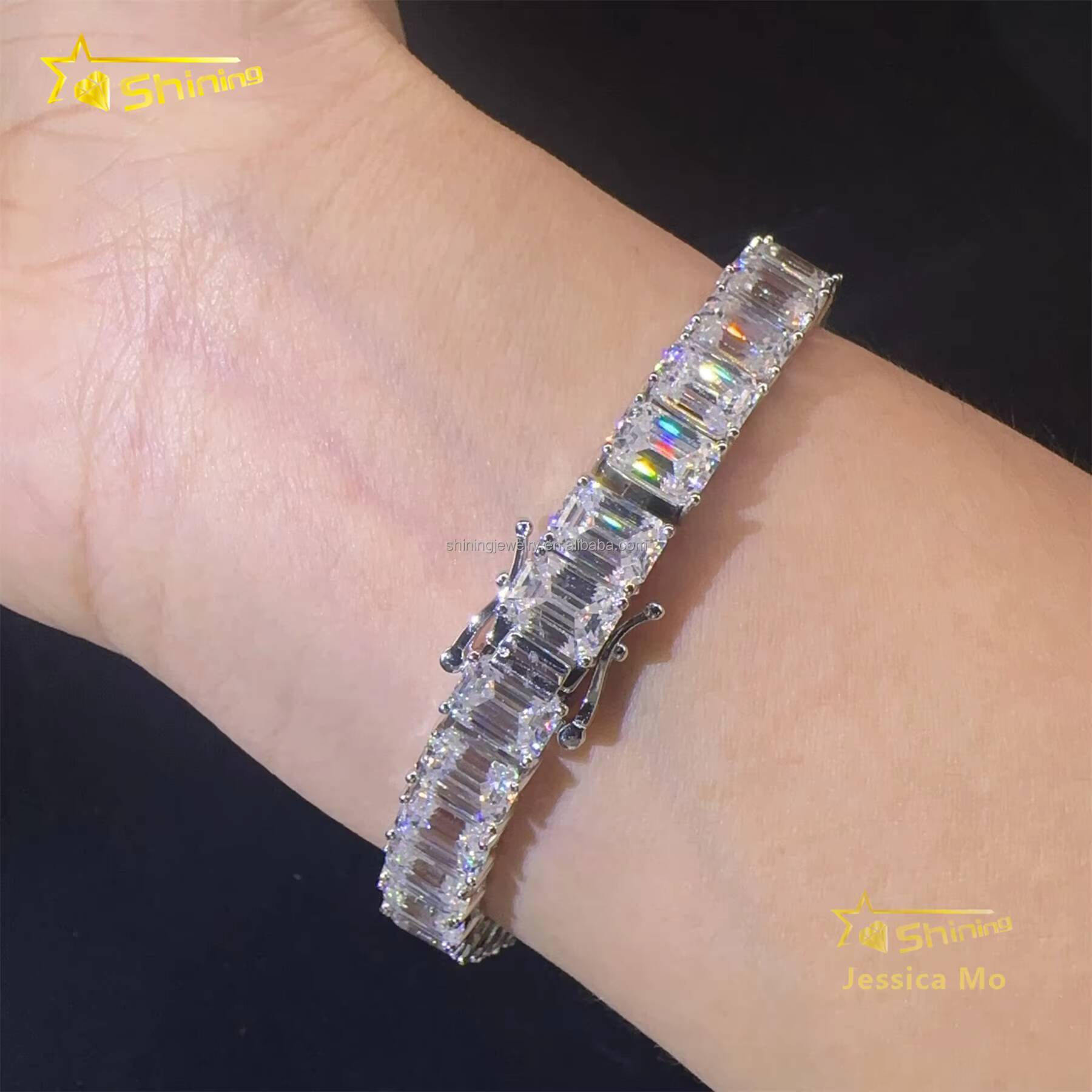 Drop Shipping Popular in Stock New Arrivals Hip Hop Vvs Emerald Moissanite Iced Out GRA Certificate S925 Silver Tennis Bracelet