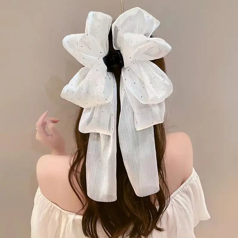 Bow Hair Clips Fabric Mesh Hair Clips Pure Colour Black And White Ponytail Hair Clips Girls Hair Accessories 250730