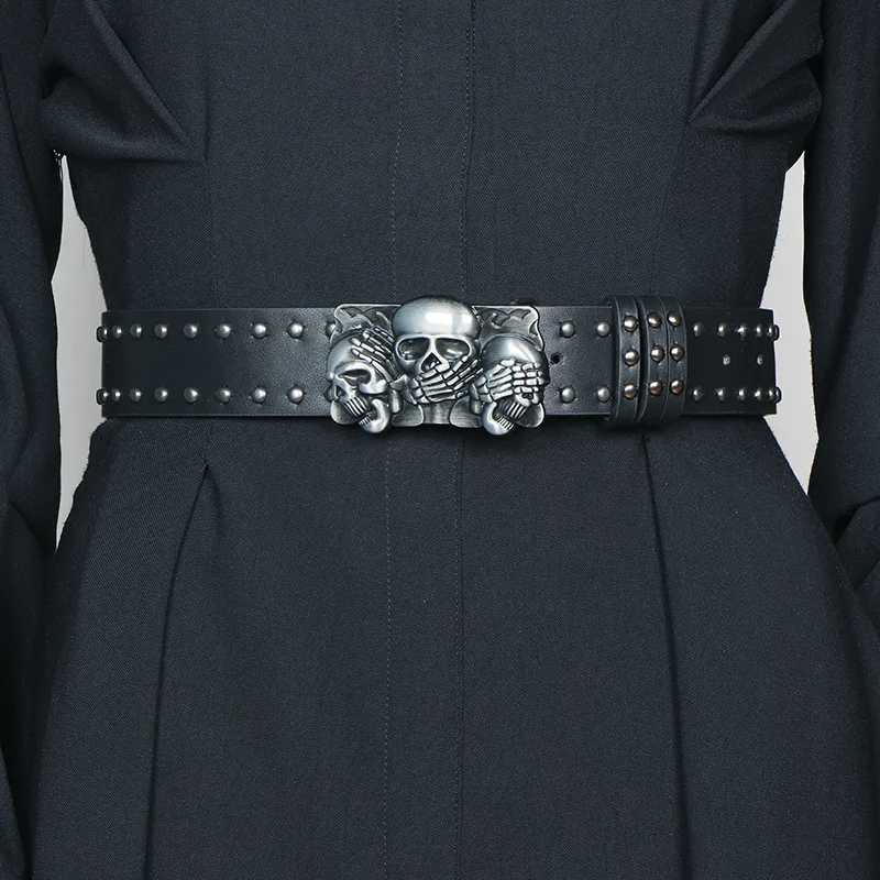 Punk Belt Unisex Fashion Personality Trend All-match Jeans Accessories Black Skull Metal Buckle PU Girdle Retro Y2K Waistband XJ250801