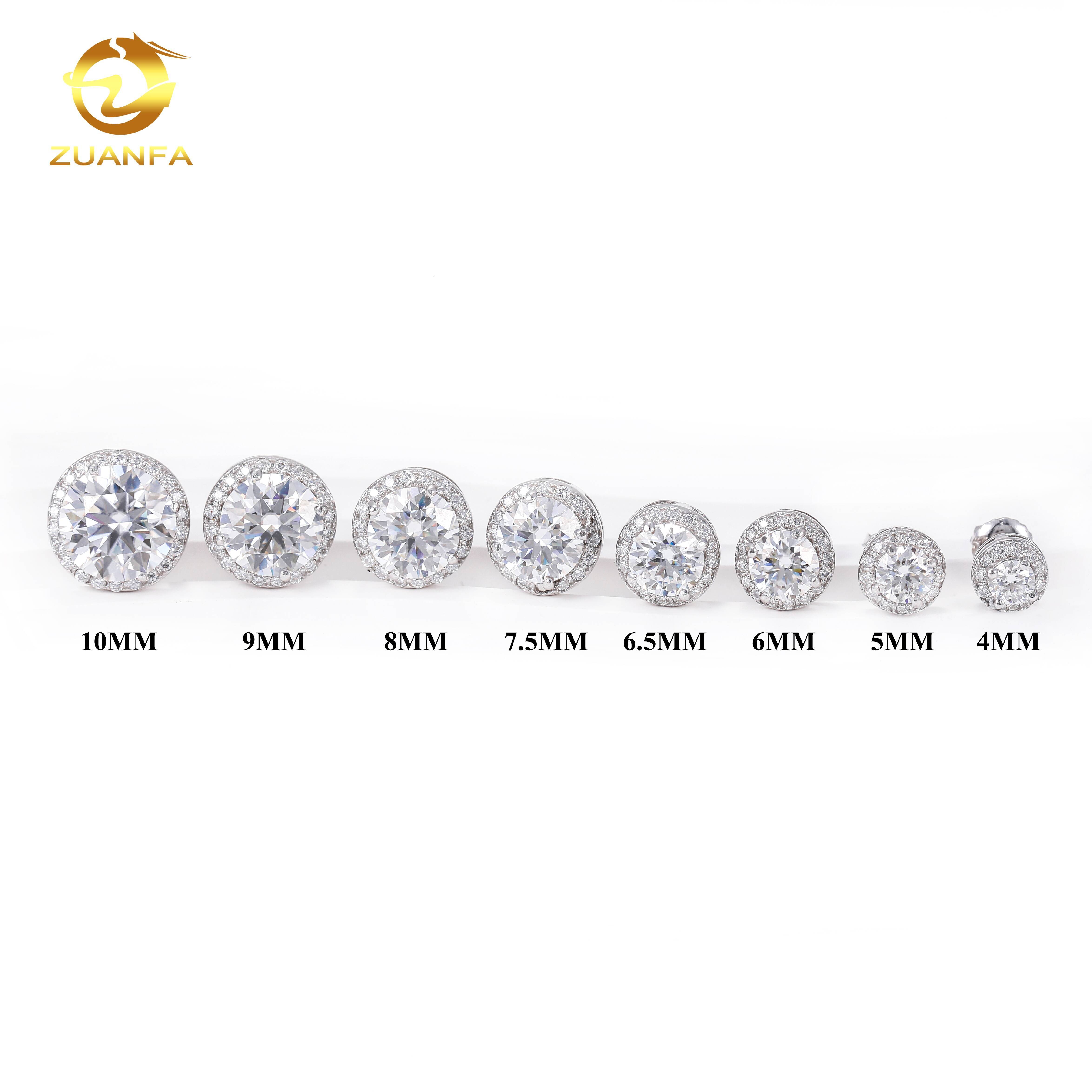 Hot Selling Fashion Style 5mm to 9mm 925 Silver Hip Hop Iced Out Jewelry Moissanite Diamond VVS Shining Stud Earring Unisex Gift